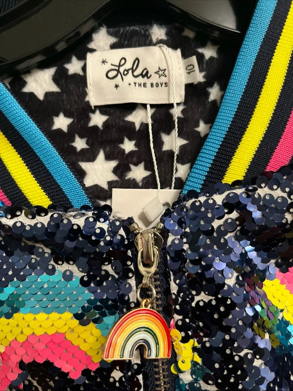 Lola and The Boys Sequin Bomber Jacket Size 10 Brand New with Tags